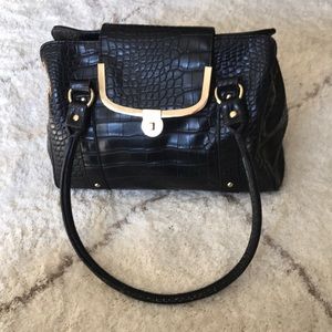LuLu by LuLu Guinness croc embossed black satchel